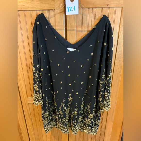 Another Thyme Tops - Chic Black and Gold Women's Blouse